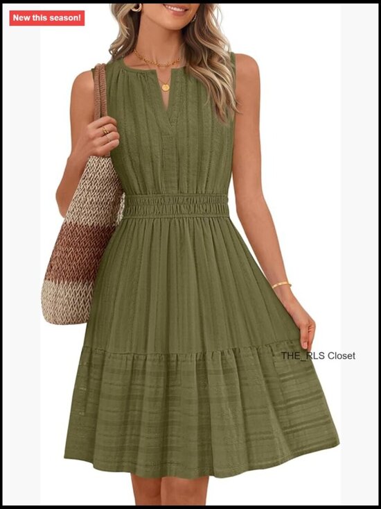 Dresses & Skirts - Women's Summer Mini Sundress Sleeveless V Neck Flowy A Line Dress with Pockets